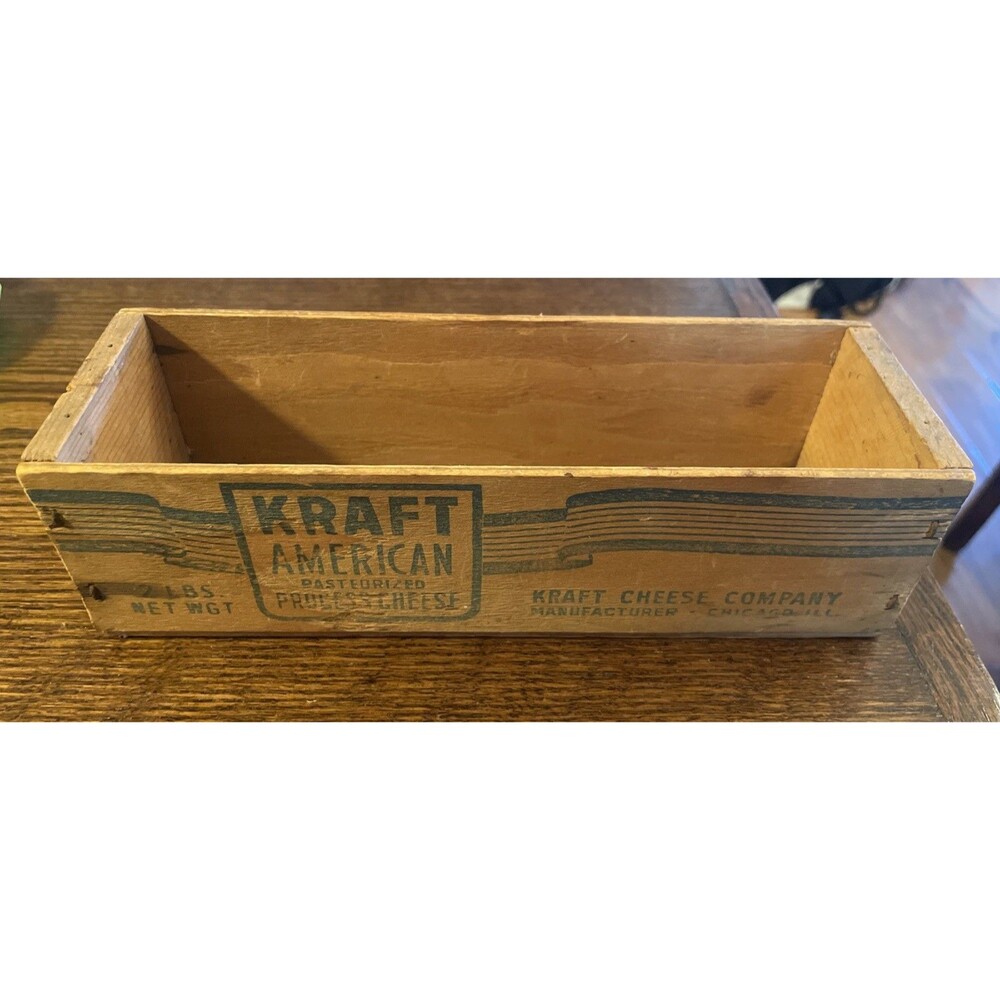 Vintage Kraft American 2lb Wood Wooden Crate Cheese Box Process Cheese